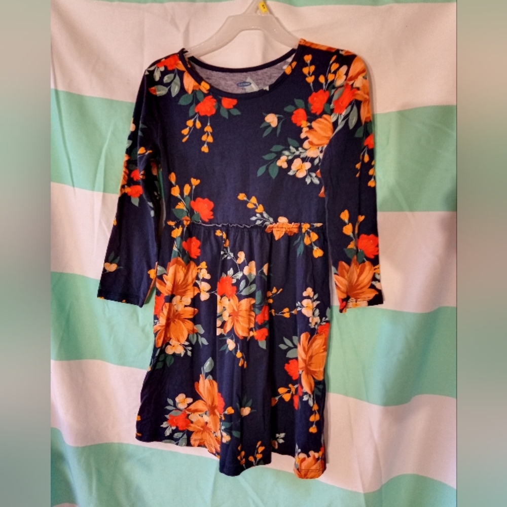 Old Navy Girls Blue Floral Long Sleeve Dress Size Medium (8)